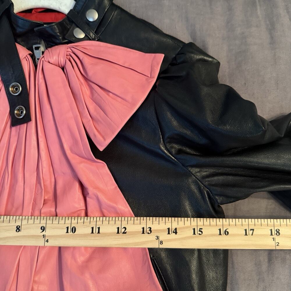Gucci Black Leather Bomber Jacket Pink Bow Front Size 40 (4 US) - Picture 5 of 15